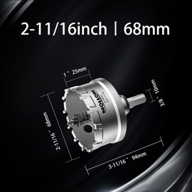 Mollom (2-11/16'' | 68mm) Heavy Duty Carbide Hole Saw with 2 Pilot Drill Bits, Hole Cutter cuts Stainless Steel, mild Steel, Iron, Copper, Brass, Plastic