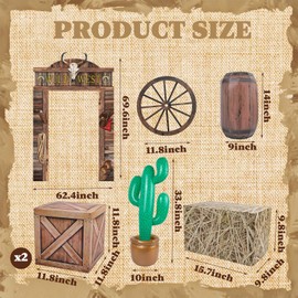 Western Cowboy Birthday Party Decorations Hay Bales Boxes Western Cowboy Backdrop Banner Wagon Wheel Centerpieces Decor for Photo Booth Props Cowboy Party Birthday Fall Harvest Farm