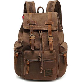 Vintage Travel Canvas Leather Backpack for Men,Computers Laptop Backpacks Rucksack,HuaChen Shoulder Camping Hiking Backpacks School Bag Bookbag for Men Women AUGUR (M32_Coffee)