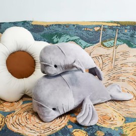 FIAEUGZKM Giant Morgan Manatee Stuffed Animal 22.83in Large Manatee Plush Pliiow Soft Cuddly Big Sea Cow Plushie for Kids Adults Birthday Festival Gift Bed Home Decor Cushion Grey