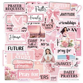 Pink Prayer Board Bible Stickers, 50 Pcs Inspirational Sticker, Pray Decals for Vision Board Journaling Scrapbook Laptop Cup, Motivational Quotes Christian DIY Gifts