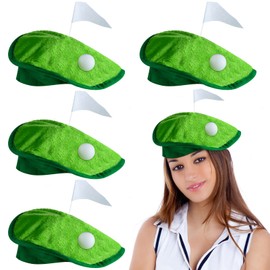Funny Golf Hat Golf Party Costume Accessories Novelty Golfer Beret Hat with Golf Ball Flag for Golf Party Supplies (4 Set)