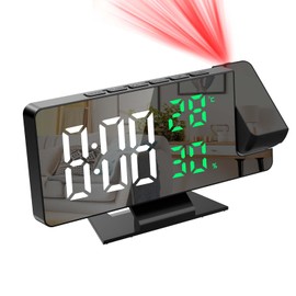 Brifit Projektionswecker, Digital Wecker mit Projektion 180°, Projektionsuhr mit Temperatur und Luftfeuchtigkeit, LED-Spiegelbildschirm, Snooze, Einstellbare Helligkeit, Digitaluhr für Schlafzimmer