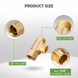 Litorange Lead-Free 1 PCS Brass Angle Stop Add-A-Tee Valve 3/8" Female by 3/8 Inch by 3/8-Inch Male T Extender Water Compression Easy Connect Tee (Pack of 1)