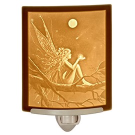 The Porcelain Garden Fairy Night Light Porcelain Lithophane - Catch a Falling Star, Art by David Delamare, Made Decorative Wall Plug in for Nursery, Bedroom, Kitchen, Bath, Hallway