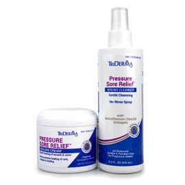 TriDerma MD Pressure Sore Relief Healing Cream & Wound Cleanser - FSA Eligible - Bed Sores, Ulcers, Pressure Sores and Wounds Bundle, (1) 4 oz jar, (1) 8.2 oz Spray Bottle