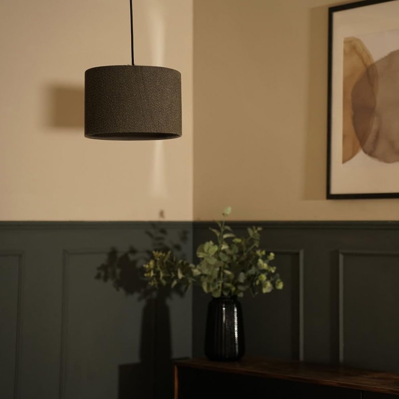 MiniSun | Small Modern Charcoal Grey Boucle Drum Light Shade