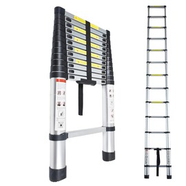 TINVHY Telescopic Ladder 3.8M/12.5FT Aluminum Collapsible Retractable Ladder, Portable Extension Ladder for Household Or Outdoor Work, 330lbs Capacity