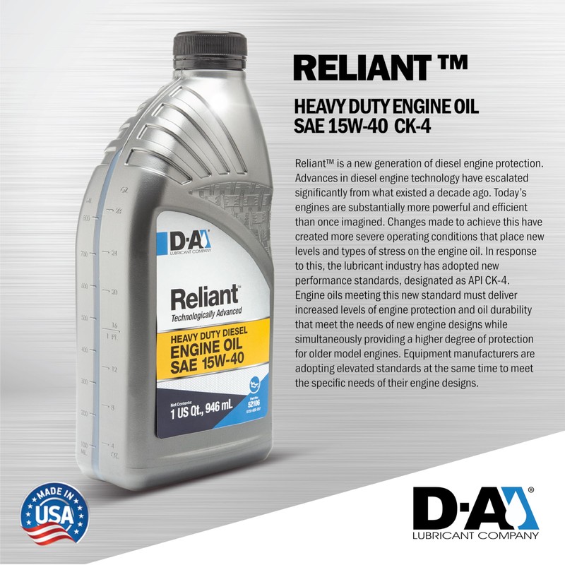 D-A LUBRICANT COMPANY 52104, Reliant Heavy Duty Engine Oil SAE