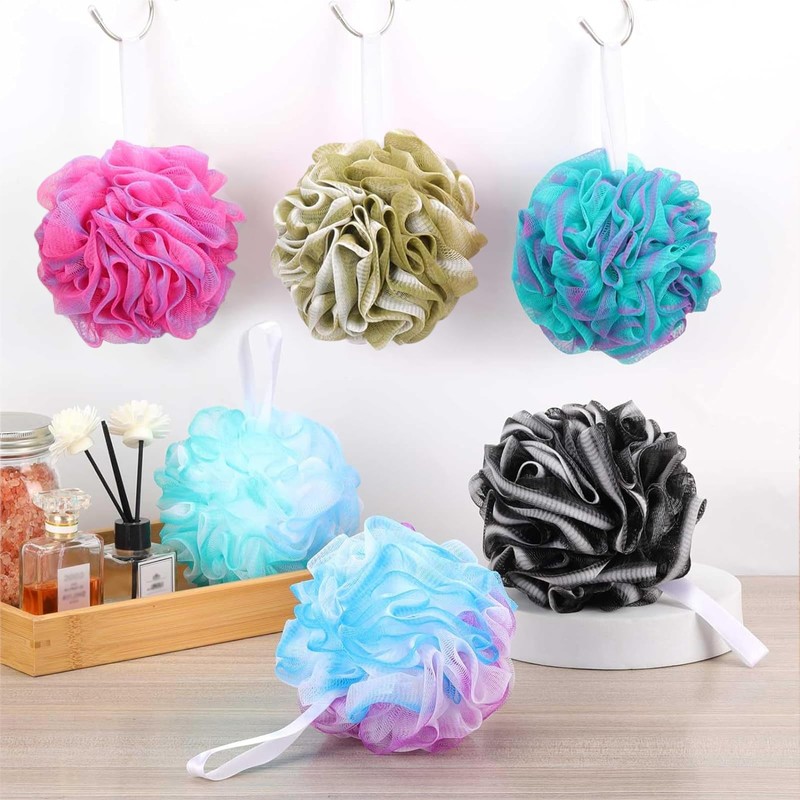 6 Pack 75g/Pc Large Loofahs Shower Sponge, Mesh Pouf Bath