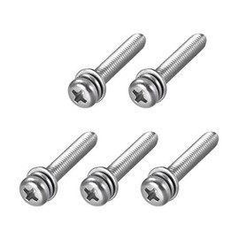 sourcing map M5 x 30mm Stainless Steel Phillips Pan Head Machine Screws Bolts Combine with Spring Washer and Plain Washers 5pcs