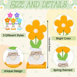 Yerliker 5 Pcs Spring Tiered Tray Decorations Flower Butterfly Wood Table Signs Rustic Table Centerpieces Easter Spring Shelf Sitter Decor Farmhouse for Home Housewarming DIY Craft(Flower)