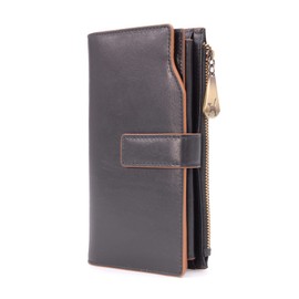 Catwalk Collection Handbags - Ladies Large Leather Purse - Women's 20 Credit Card Wallet with Phone & Coin Pocket - RFID - Stella - Black