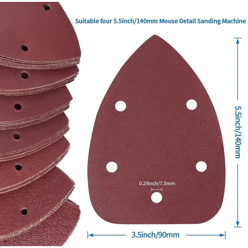 100Pcs 40-240 Grit Aluminum Oxide Mouse Detail Sander Sandpaper with
