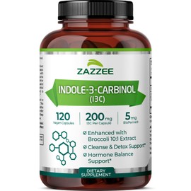 Zazzee High Absorption Indole-3-Carbinol (I3C), 200 mg per Capsule, 120 Vegan Capsules, 4 Month Supply, 5 mg BioPerine for Enhanced Absorption, 100% Vegetarian, All-Natural and Non-GMO