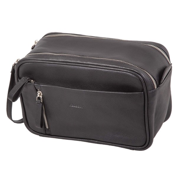 Alassio Salina 47036 Toiletry Bag Genuine Leather Travel Bag for Men and Women with Zip Main Compartment, Wash Bag in Black, Cosmetic Bag Approx. 16 x 24.5 x 12 cm, black, Toiletry bag