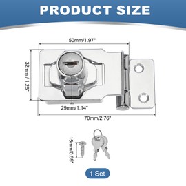 MECCANIXITY Twist Knob Keyed Hasp Locks Safety Packlock Clasp Hasp Latches with Keys & Screws 2.5 Inch 90°Right Angle for Window Barn Drawer Cabinet Garage Closets Doors (Silver)