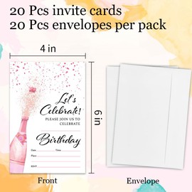 Ketsord Birthday Invitation Cards - pink champagne - 4"X6"Double-Sided Fill-In Style Invitation Cards With 20 Envelopes, let's celebrate,woman,Party Favors & Supplies(20 Pcs) - B17