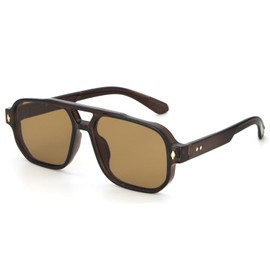 CHEERYMAGIC Square Pilot Sunglasses, Retro 70s Sunglasses for Womens Mens Classic Double Bridge Stylish Frame Vintage Trendy Eyewear UV400 Protection for Driving Outdoor A4FKMJ (Teal)