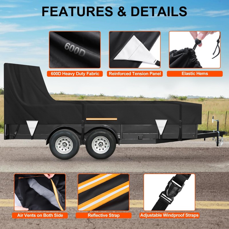 6 x 10 Windproof Utility Trailer Cover, 600D Waterproof Heavy