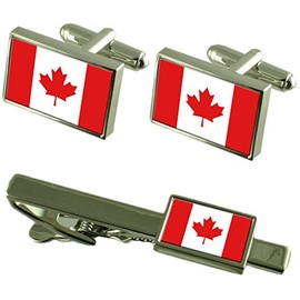 Canada Flag Cufflinks Ties Matching Same Fabric Box Set