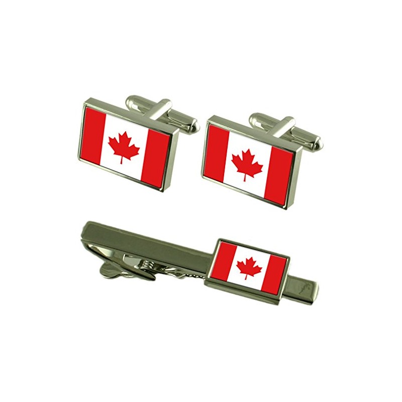 Canada Flag Cufflinks Ties Matching Same Fabric Box Set