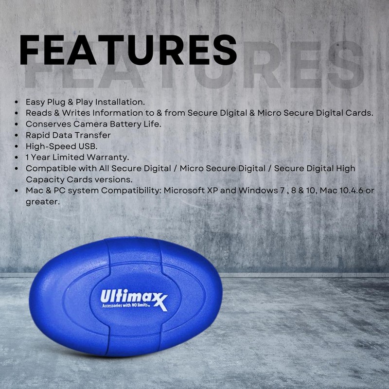 Ultimaxx USB High-Speed Card Reader & Writer for SD, SDHC,