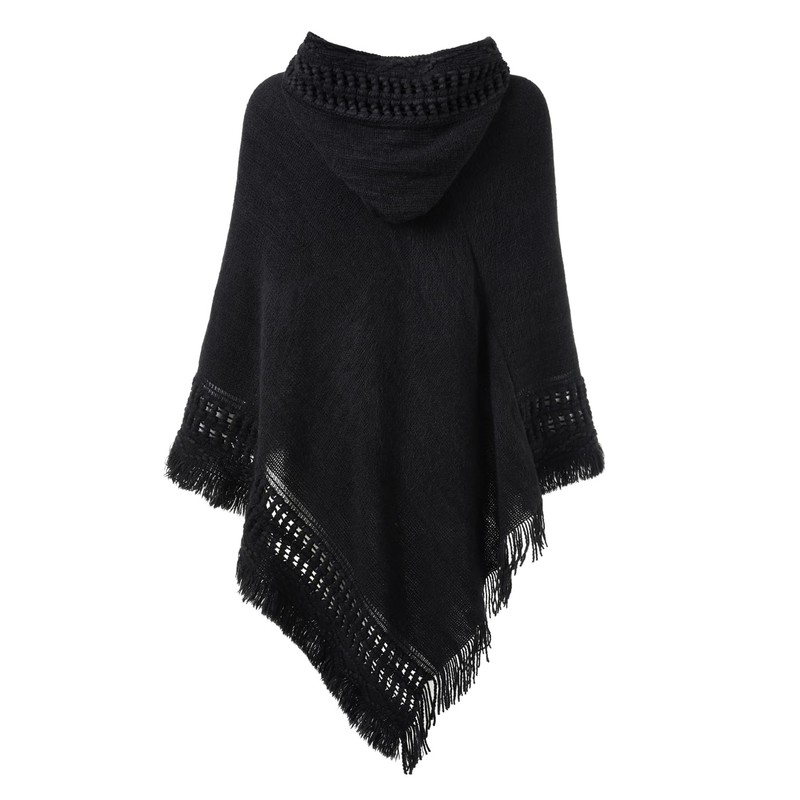 Ferand Ladies' Hooded Cape with Fringed Hem, Crochet Poncho Knitting