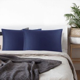 PiccoCasa 100% Cotton Pillowcases 2 Pack, Soft and Breathable Egyptian Cotton Pillow Cases with Envelope Closure Bedroom Modern Hotel Bed Pillow Cases Navy Blue 50 x 65cm