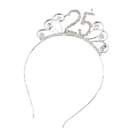 IETOSY Silver 25th Birthday Party Hair Accessories Headband Tiara,Happy 25th Birthday Tiara for Women,Birthday Headpiece for 25th Women,25th Birthday Party Favor for Girl