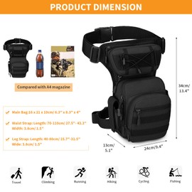 Huntvp Military Tactical Molle Drop Leg Bag Utilitary Pouch Cross Over Leg Rig Thigh Pack for Motorcycle Cycling Riding Outdoors Camping