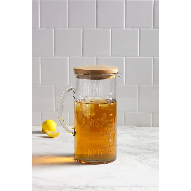 Mud Pie Drink Pitcher Wood Lid, Glass, 79 oz
