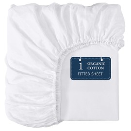 Lane Linen 100% Organic Cotton Full Size Fitted Sheet Only (54"x75") - Super Soft 100% Cotton Full Fitted Sheet - Lightweight & Durable Cotton Bed Sheet - White