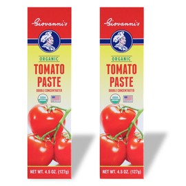 Giovanni’s Organic Double Concentrated Tomato Paste – 2 Pack (4.5 oz Tubes) | Made in the USA with Vine-Ripened California Tomatoes, Non-GMO, No Additives, Rich Flavor