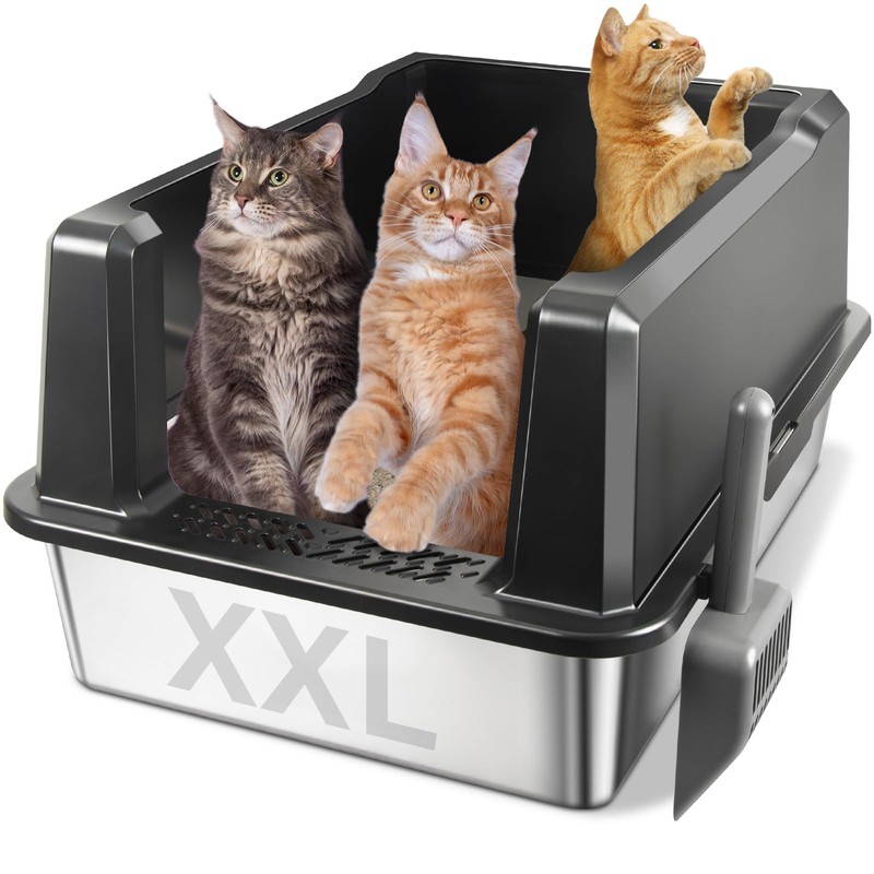 Nyutu XXXL Stainless Steel Litter Box with Lid, Jumbo 28"x20"x14"