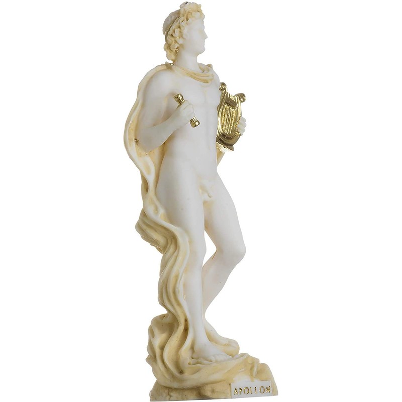 Apollo God of Music Poetry Art Gold Tone Alabaster Statue