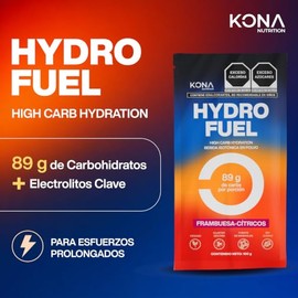 KONA Nutrition Hydro Fuel Bebida Isotónica en Polvo con Cluster Dextrin y Electrolitos, Sin Cafeína, para Running, Ciclismo y Triatlón, Frambuesa Cítr
