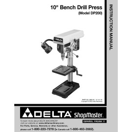 Delta DP200 10" Drill Press Instructions Manual