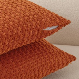 UGASA Fall Lumbar Throw Pillow Covers Pack of 1 Super Soft Boho Corduroy Decorative Pillow Covers Cases Solid Plush Texture Accent Throw Pillows for Sofa Couch Living Room Chair 14x24 Inch, Orange