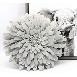 Flower Decorative Pillow - 3D Daisy Flower Pillow, Sunflower Throw Pillow -14.5 x 13 inch Round Decor Pillow - Flower Home Decorations - Couch & Bed Flower-Shaped Pillow (Case + Insert, Solid Grey)