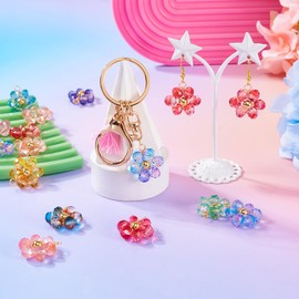 FASHEWELRY 22Pcs Glass Bead Flower Charms Crystal Dangle Charms Floral Earring Pendant Colorful Flower Pendant for DIY Crafts Necklace Earring Jewelry Making