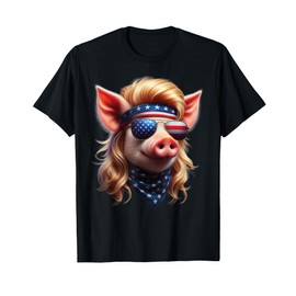 Pig Merica 4th of July Man Woman American Flag Funny T-Shirt