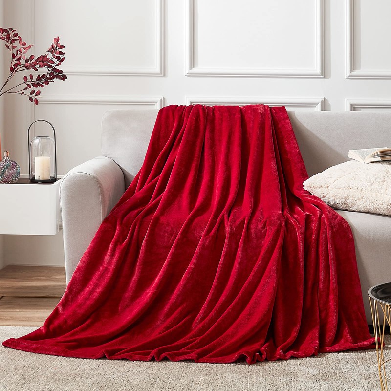 EHEYCIGA Fleece Blanket Red Throws for Sofas Fluffy Warm Soft