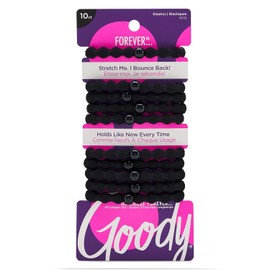 Goody Forever Ouchless - Corbata elástica para el cabello, 10 unidades, color negro, pelo medio a grueso, accesorios para el cabello para mujeres y niñas