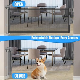 14" H Short Dog Gate Pet Gates Puppy Gate 59" Wide Step Over Pet Fence, Mesh Retractable Indoor Outdoor Expands Up to 59 Inches Small Dog Gates for Doorways Stairs(Gray)