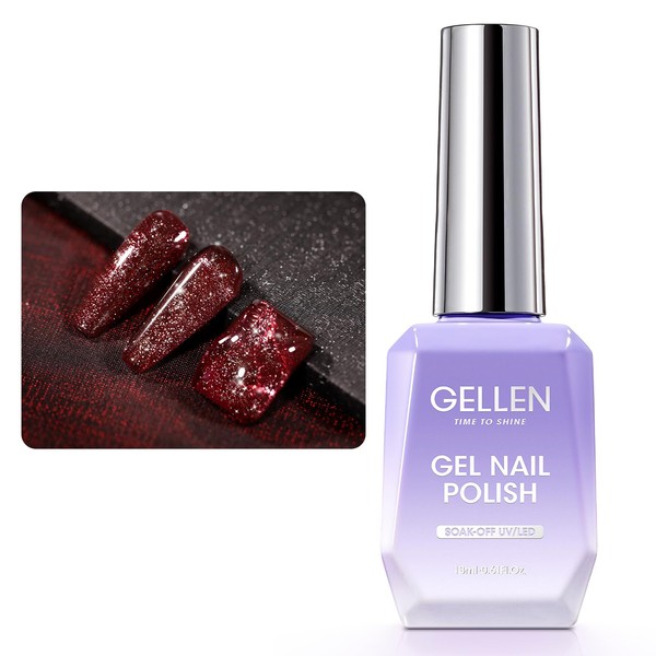 Gellen Dark Red Glitter Gel Nail Polish 18ml/0.61oz Shimmer Burgundy