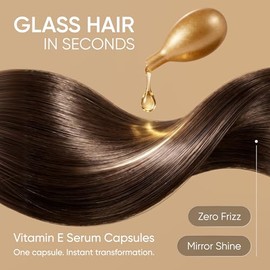 Anti-Frizz Hair Serum Capsules for Frizzy Hair – Glass Hair in Seconds – Leave-In Smoothing Oil for Smooth, Shiny Hair – Vitamin E & Aloe Vera – 60 Ca