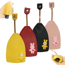 Mezrkuwr Pack of 4 Leather Key Chains, Retractable Key Bag in Rabbit Design, Anti-Collision and Anti-Friction Durable, Can Hold Car Keys