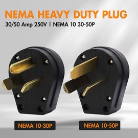 Micmi NEMA 10-30P & 10-50P Angle Plug, 4 Prong Electric Dryer Range Oven Stove Straight Blade Heavy Duty Plug, 30A 50A 125/250V, Industrial Grade, 3 Pole 3 Wire, UL Listed