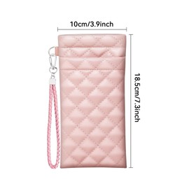 Yantoers Double Eyeglass Case Squeeze Top Glasses Pouch, Leather Soft Sunglasses Case with Carrying Strap (Pink)